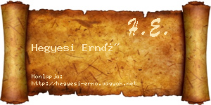 Hegyesi Ernő névjegykártya